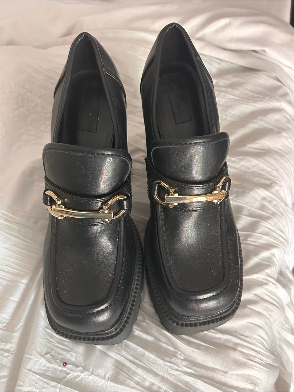 Forever 21 Black Platform Loafers with Gold Hardware